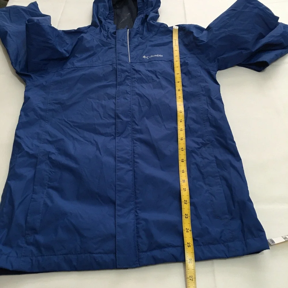 Columbia Rain Jacket Kids Large Blue Omni-Tech Hooded Waterproof Lined